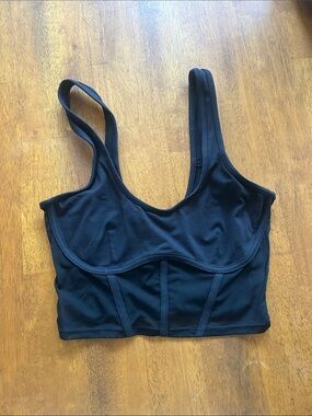 ALO Yoga Black Longline Mesh Crop Bra